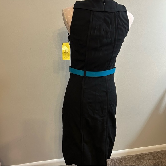 Carbon Black Sheath Dress with Blue Accent Belt A3 - Picture 7 of 11